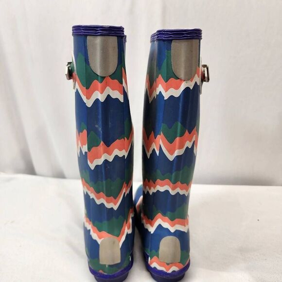 Hunter Kids First Storm Stripe Electric Rain Boots Size 4B/5G Green Blue Boys Gi - Picture 3 of 14